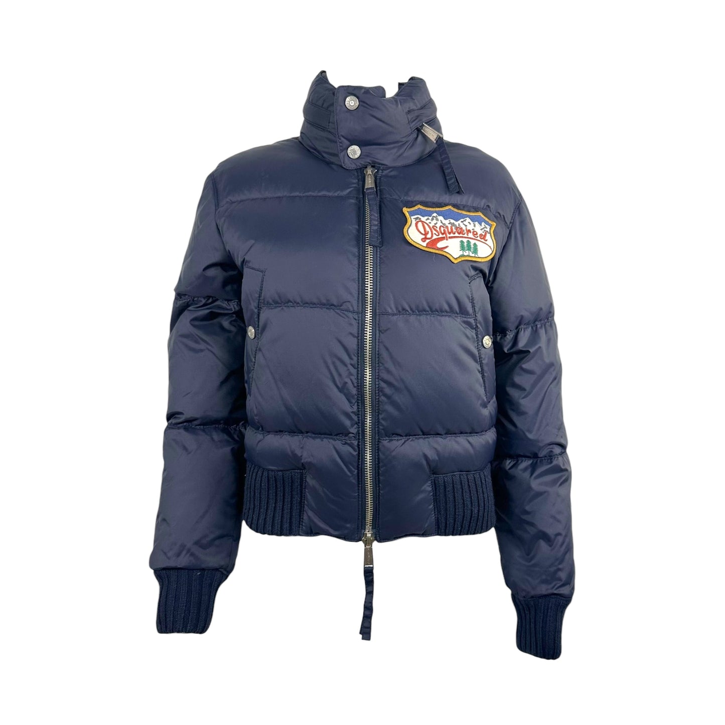 Dsquared2 Navy Blue Logo Patch Down Fill Bomber Puffer - Outfit Repeater