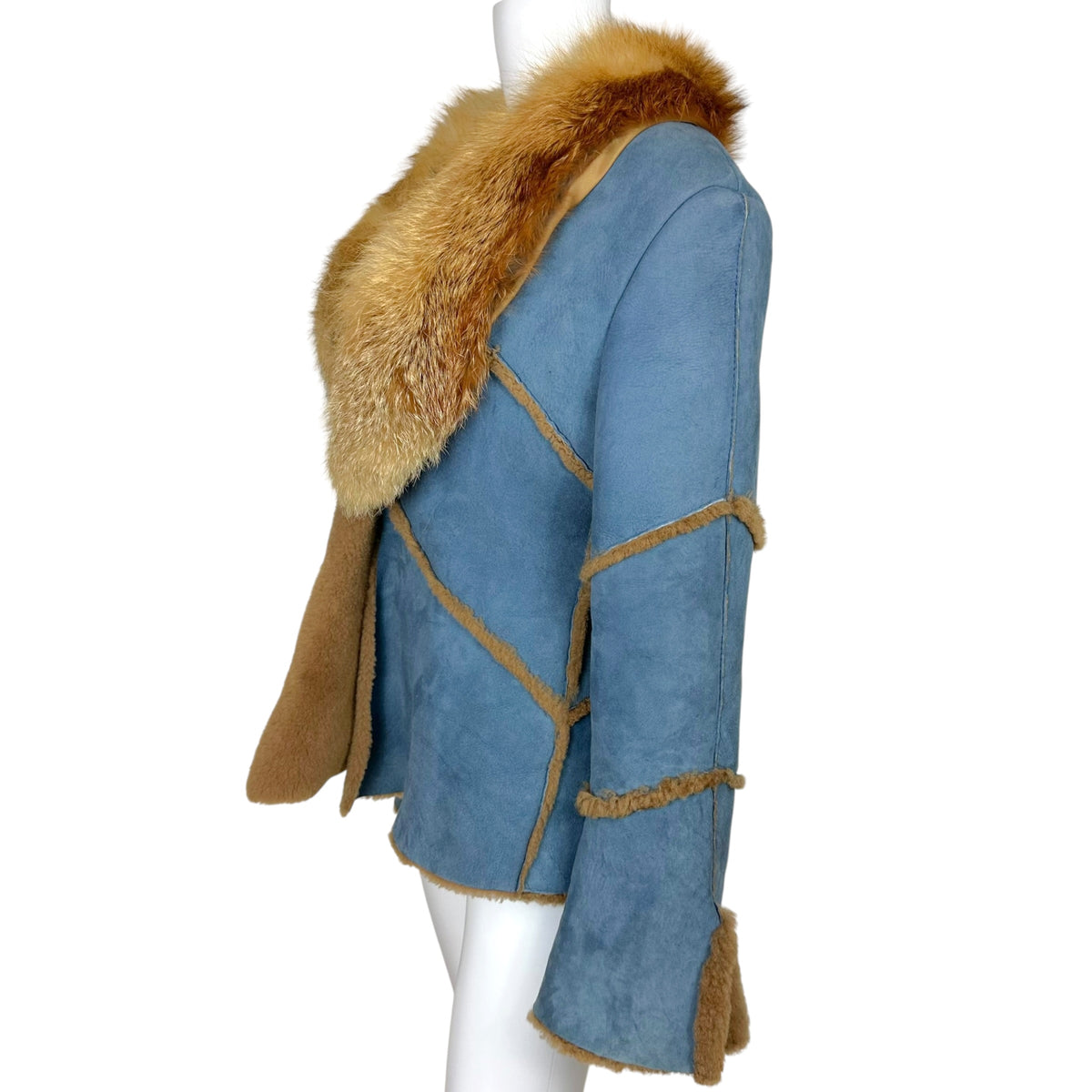 Josephine Shearling Jacket Blue Brown Fur Collar