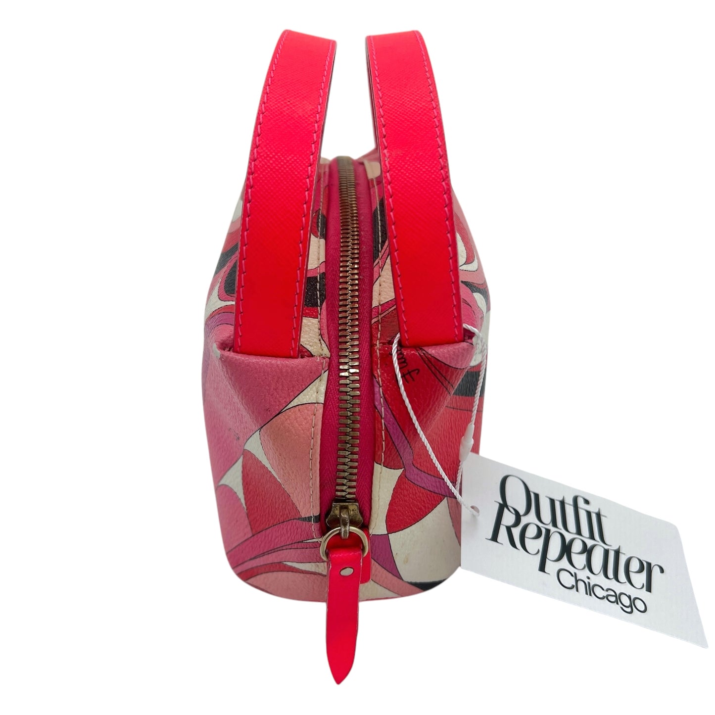 Emilio Pucci Red & Pink Patterned Leather Pochette Bag