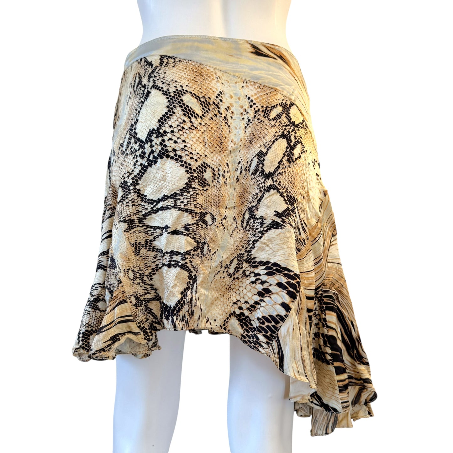 Just Cavalli Roberto Cavalli Snakeskin Print Asymmetrical Silk Skirt
