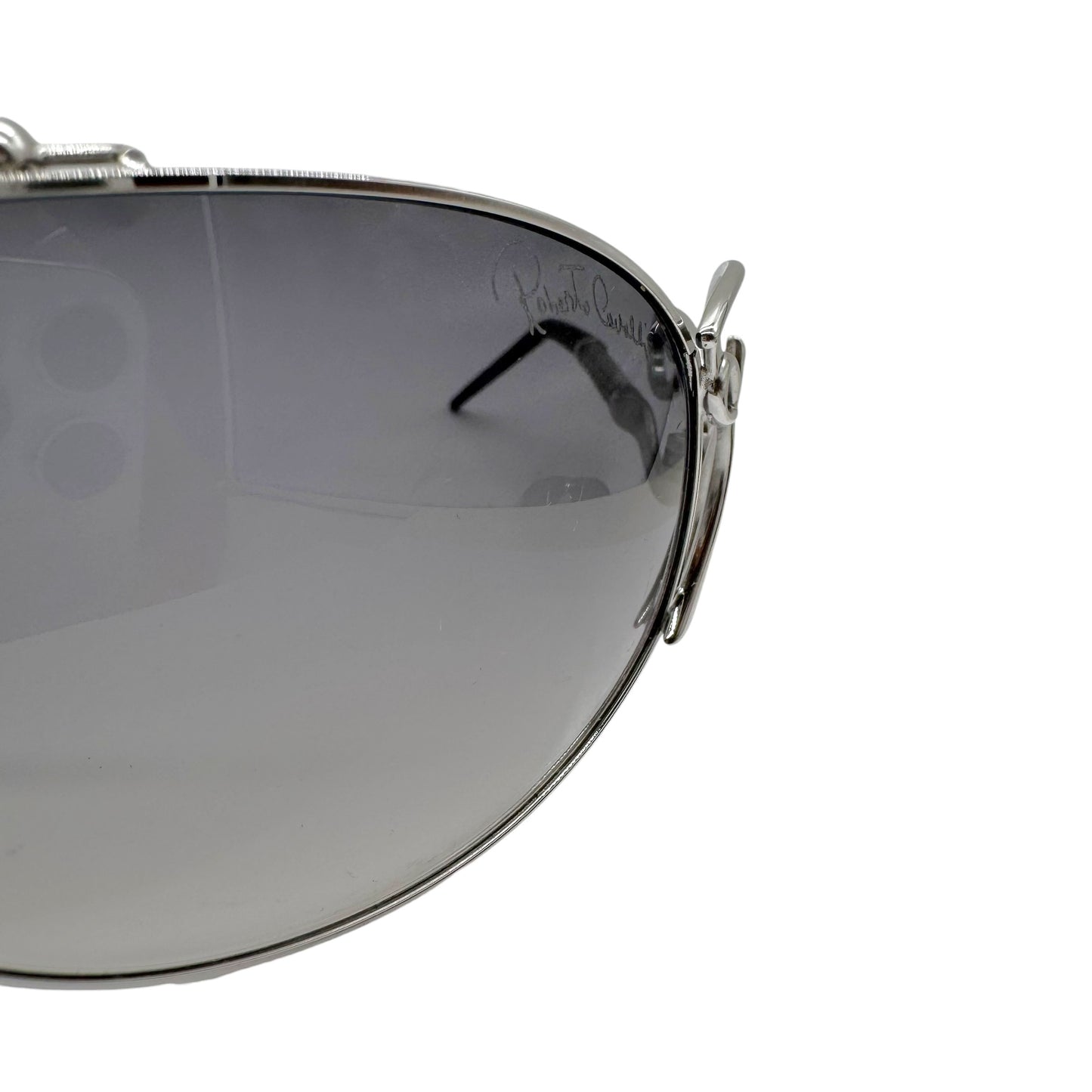 Roberto Cavalli Silver Logo Arm Oversized Aviator Sunglasses w/ Case