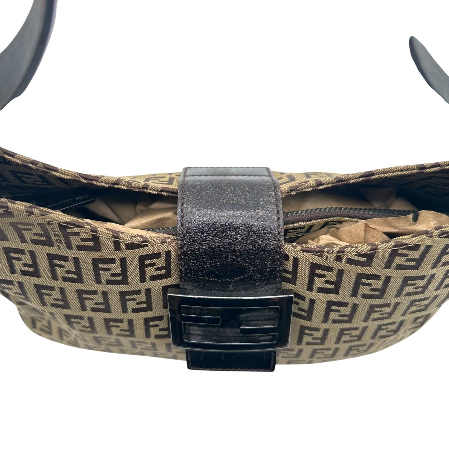 Fendi Tan Zucchino Monogram Shoulder Baguette Bag