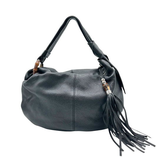 Gucci Black Leather & Bamboo Fringe Hobo Bag