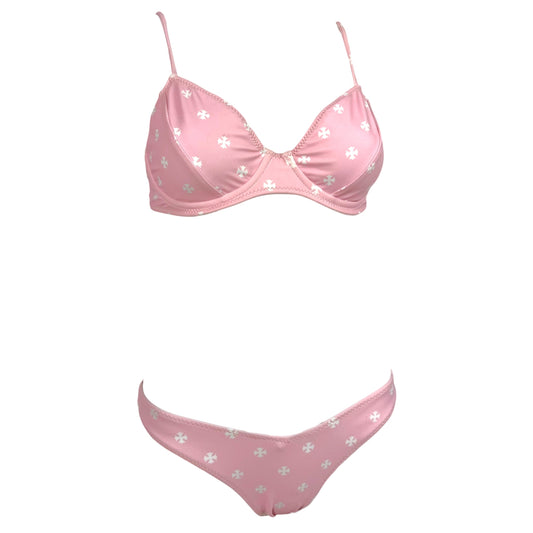 Chrome Hearts Pink Cross Print Bikini Set Size L/S