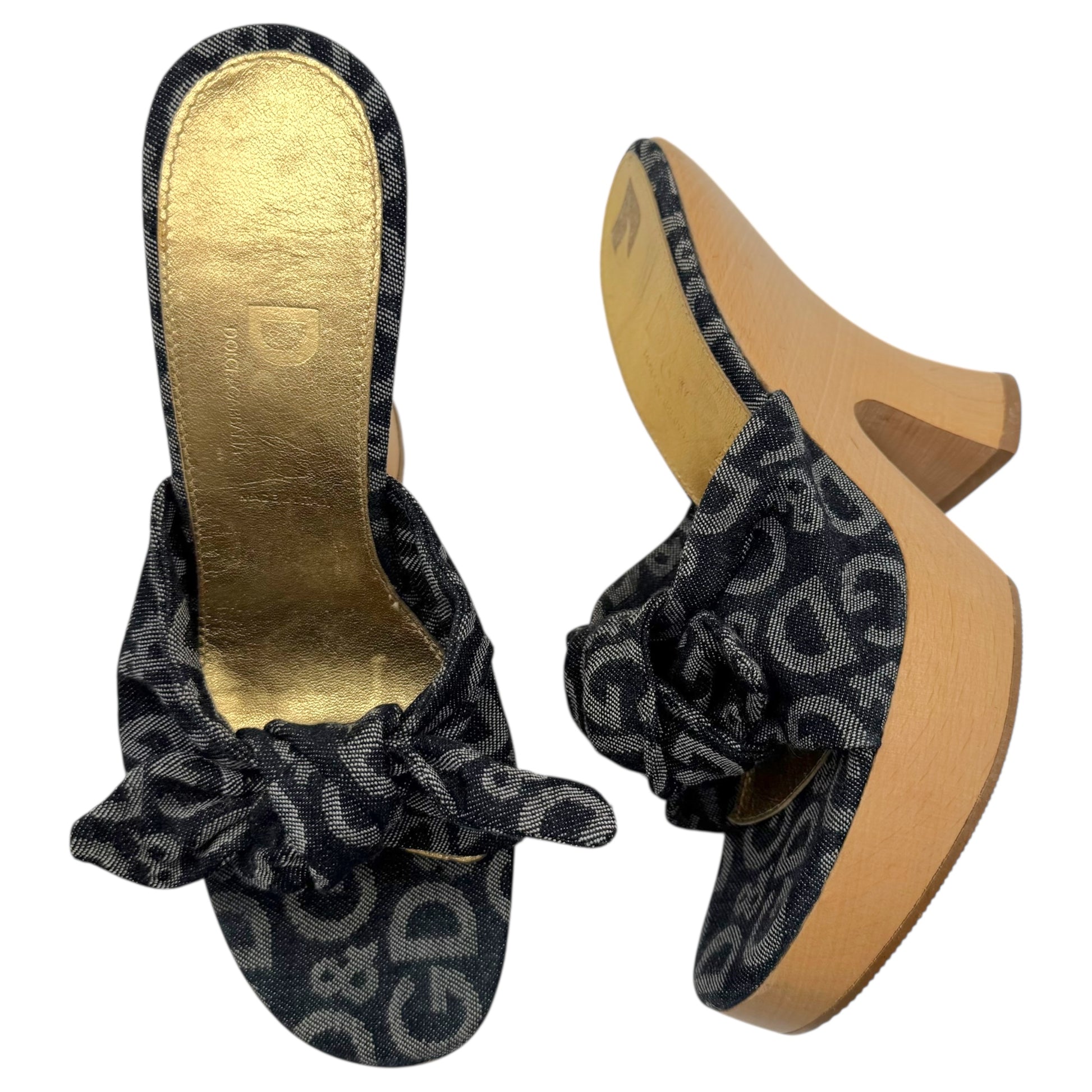 D&G Dolce & Gabbana Blue Denim Patterned Wedge Mule Heels - Outfit Repeater