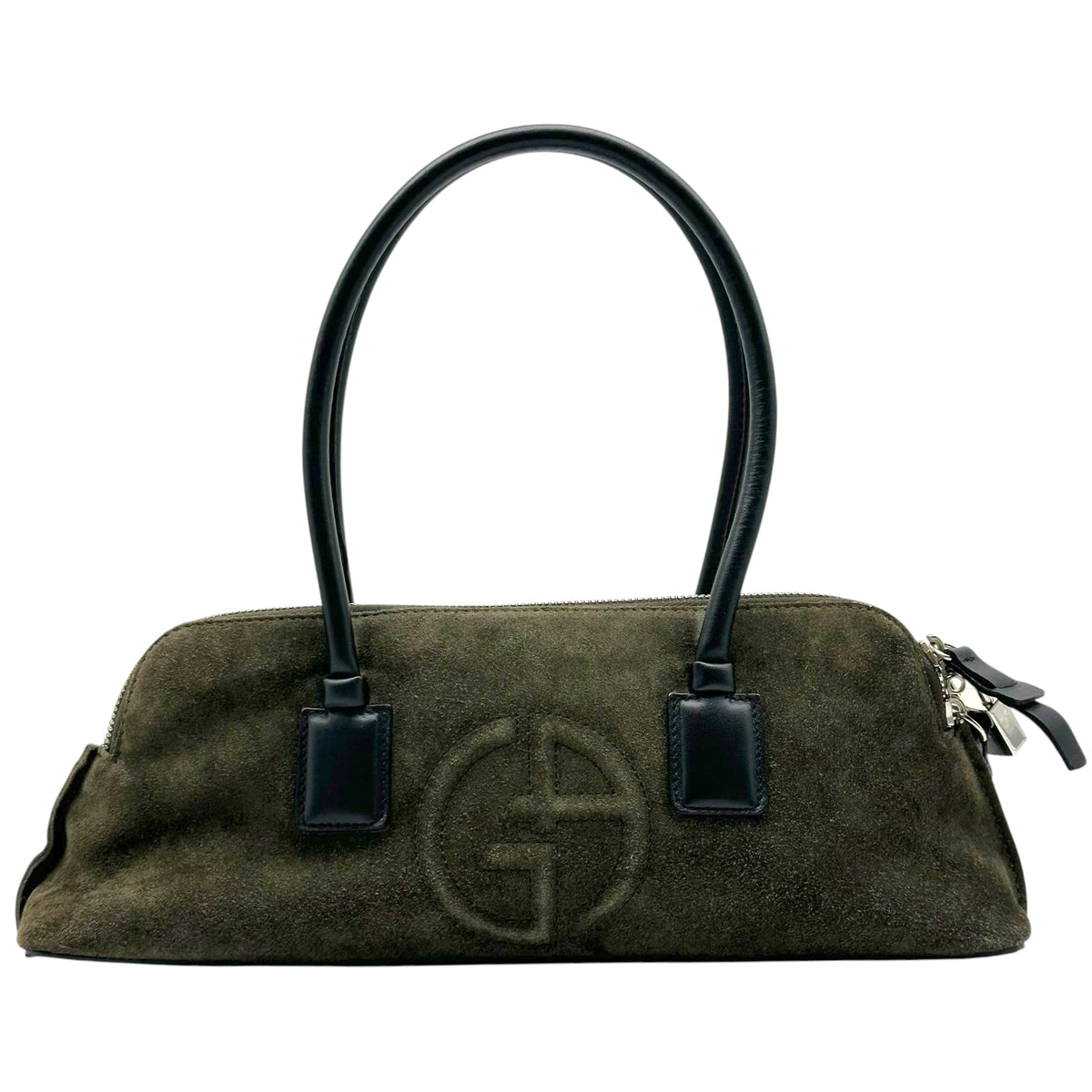 Giorgio Armani Suede Monogram Embossed Handbag Khaki Green