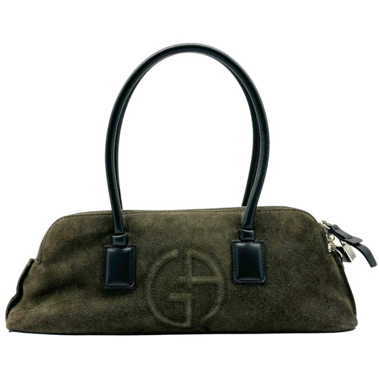 Giorgio Armani Suede Monogram Embossed Handbag Khaki Green