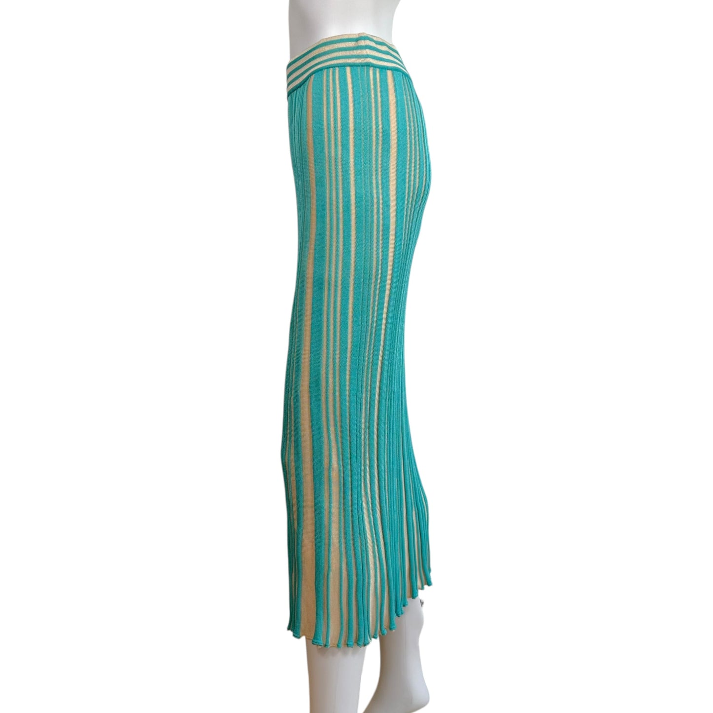 Missoni Turquoise & Ivory Striped Knit Maxi Skirt NEW