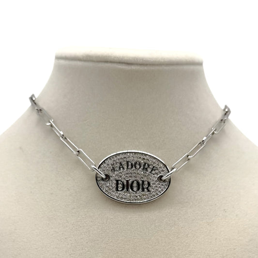 Christian Dior J'Adore Dior Silver Crystal Chain Choker Necklace