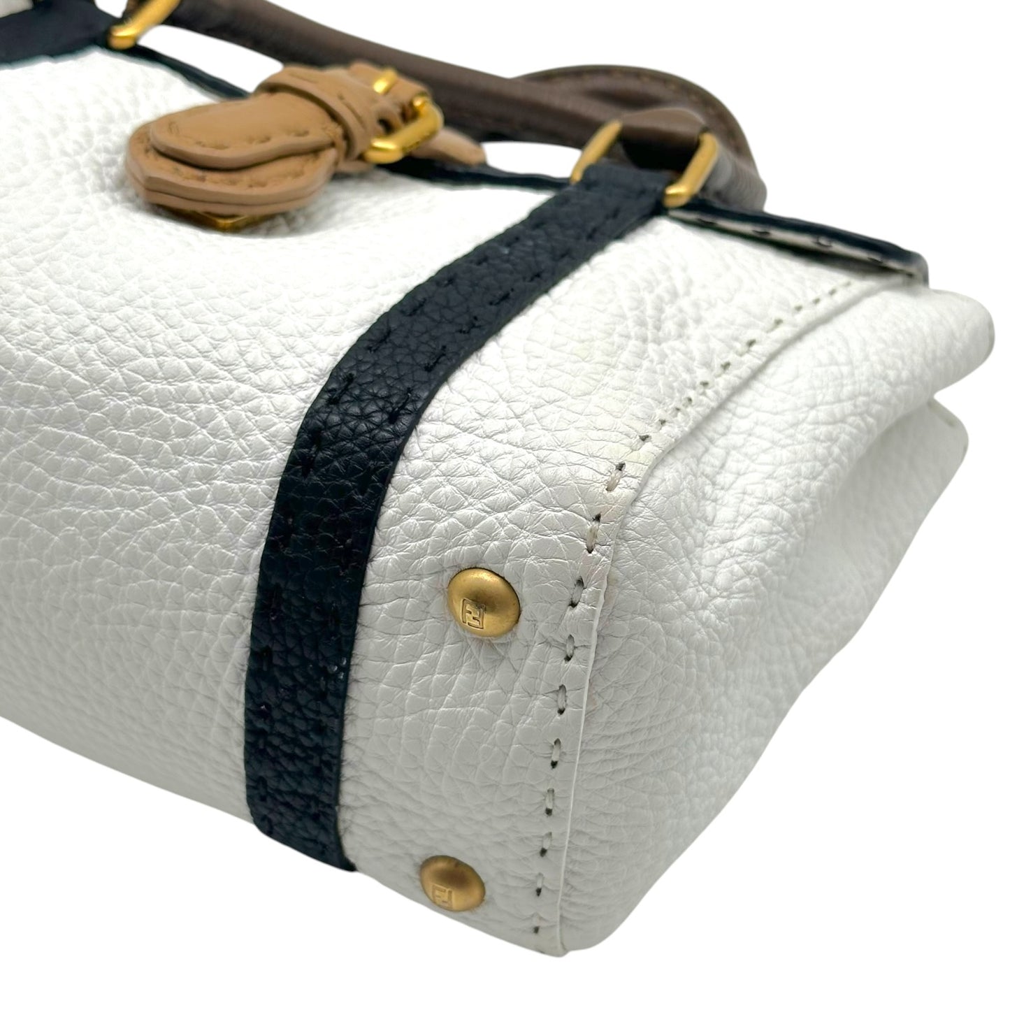 Fendi Selleria Mini Handbag White Black Tan Leather