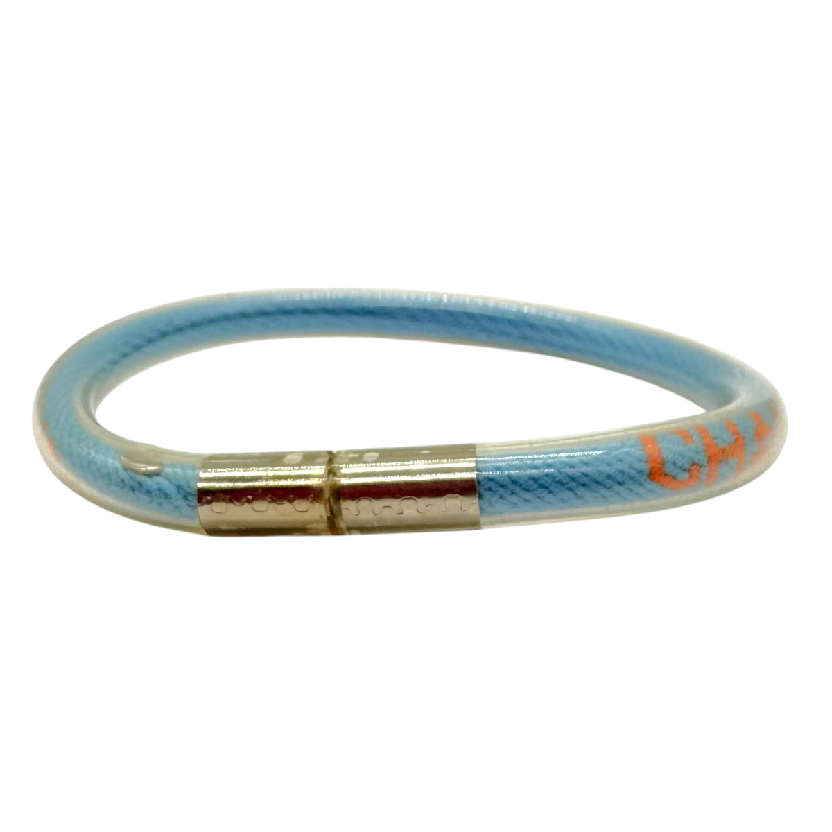Chanel Sport 2000 Blue Orange Rubber Coated Logo Bracelet