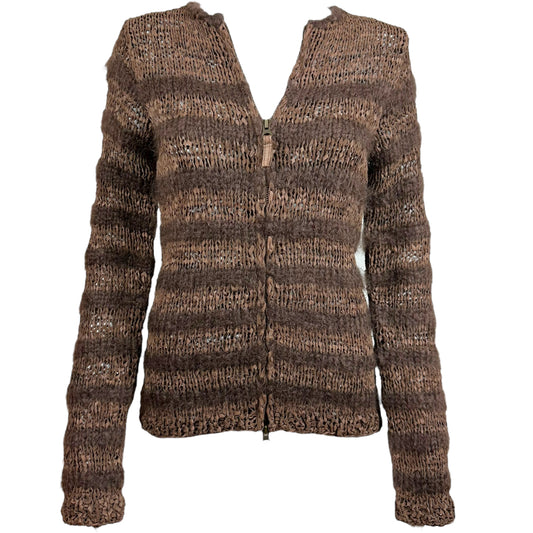 Jean Paul Gaultier Brown Striped Knit Zip Up Cardigan Sweater