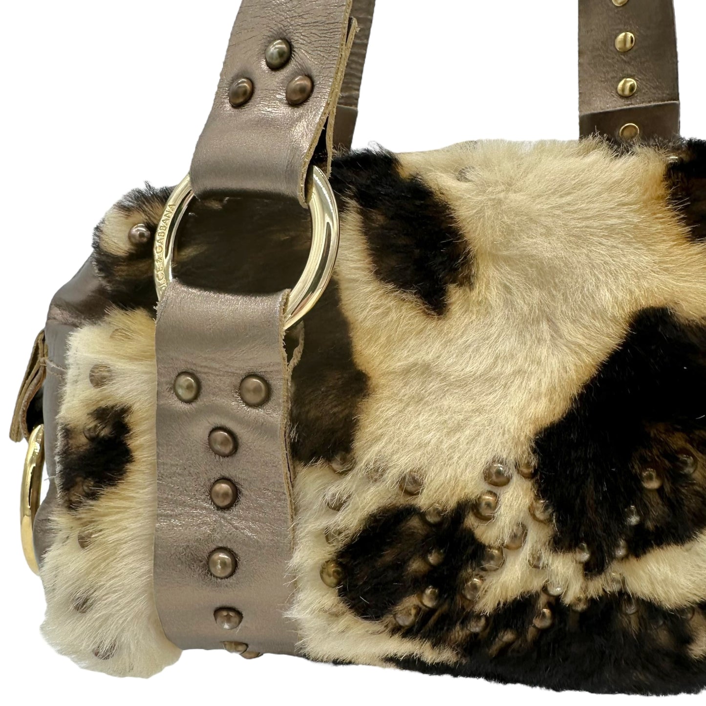 Dolce & Gabbana Studded Cow Print Ponyhair Shoulder Bag - Outfit Repeater