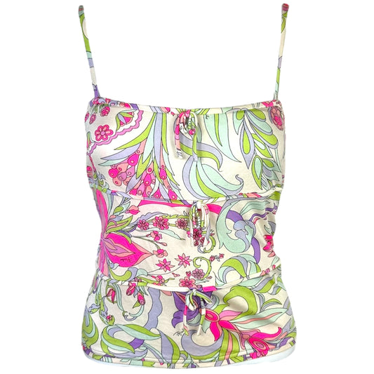 Emilio Pucci Pink & Green Floral Print Bow Cami Top