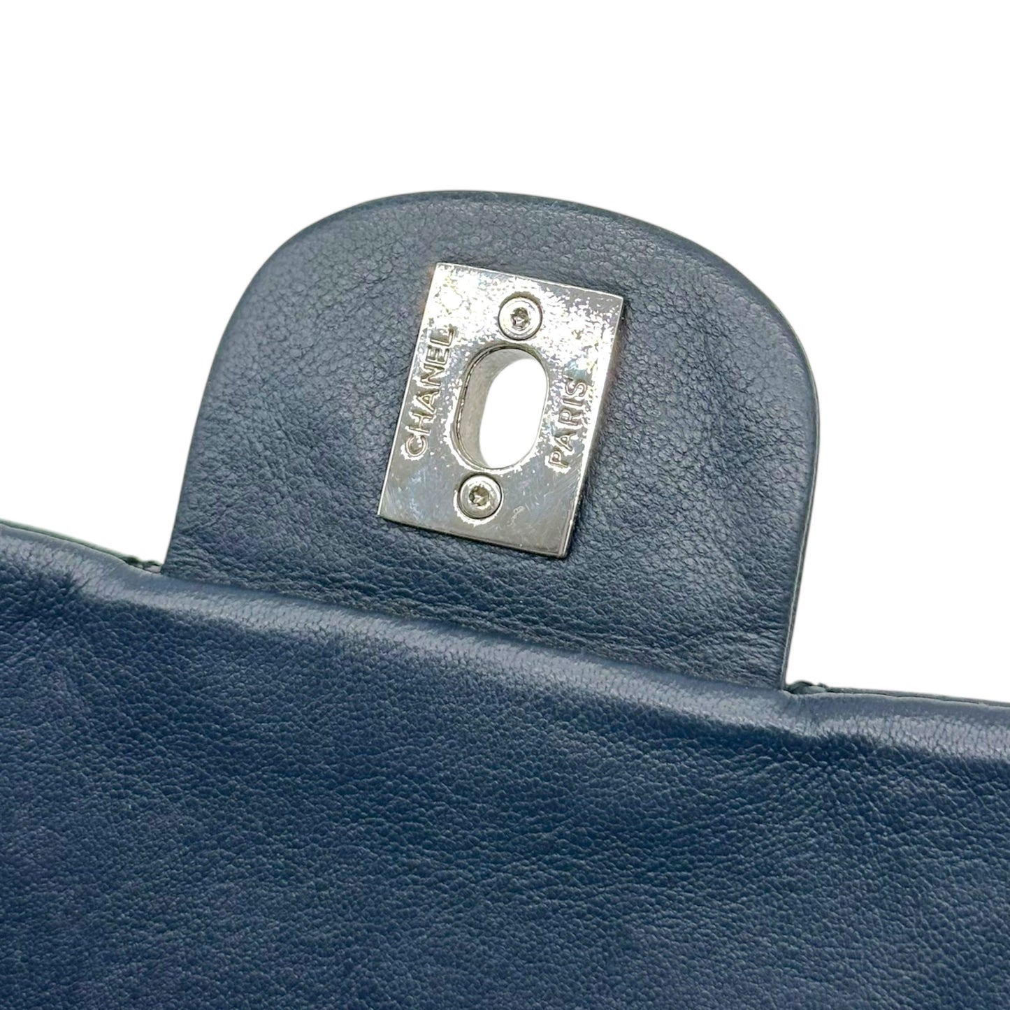 Chanel Navy Blue & Silver Mini Square Flap Crossbody Bag