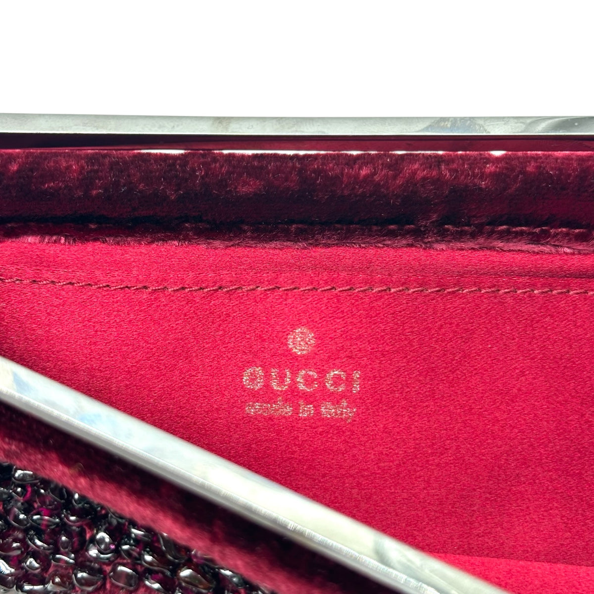 Gucci Velvet Beaded Clutch Bag Burgundy 1990s Vintage