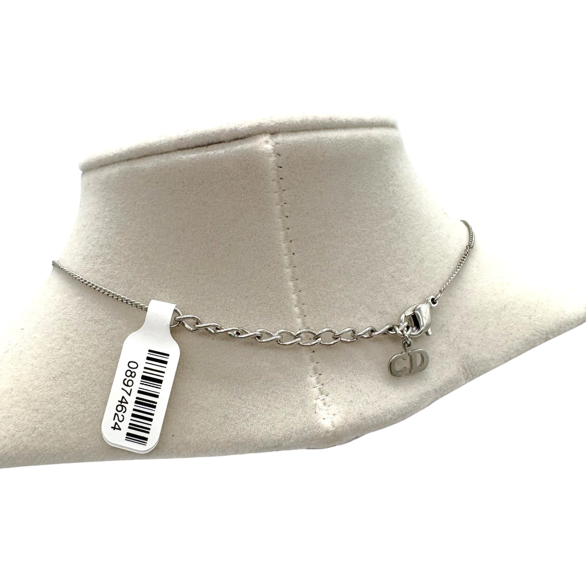 Christian Dior Silver & Red Trotter Monogram Necklace
