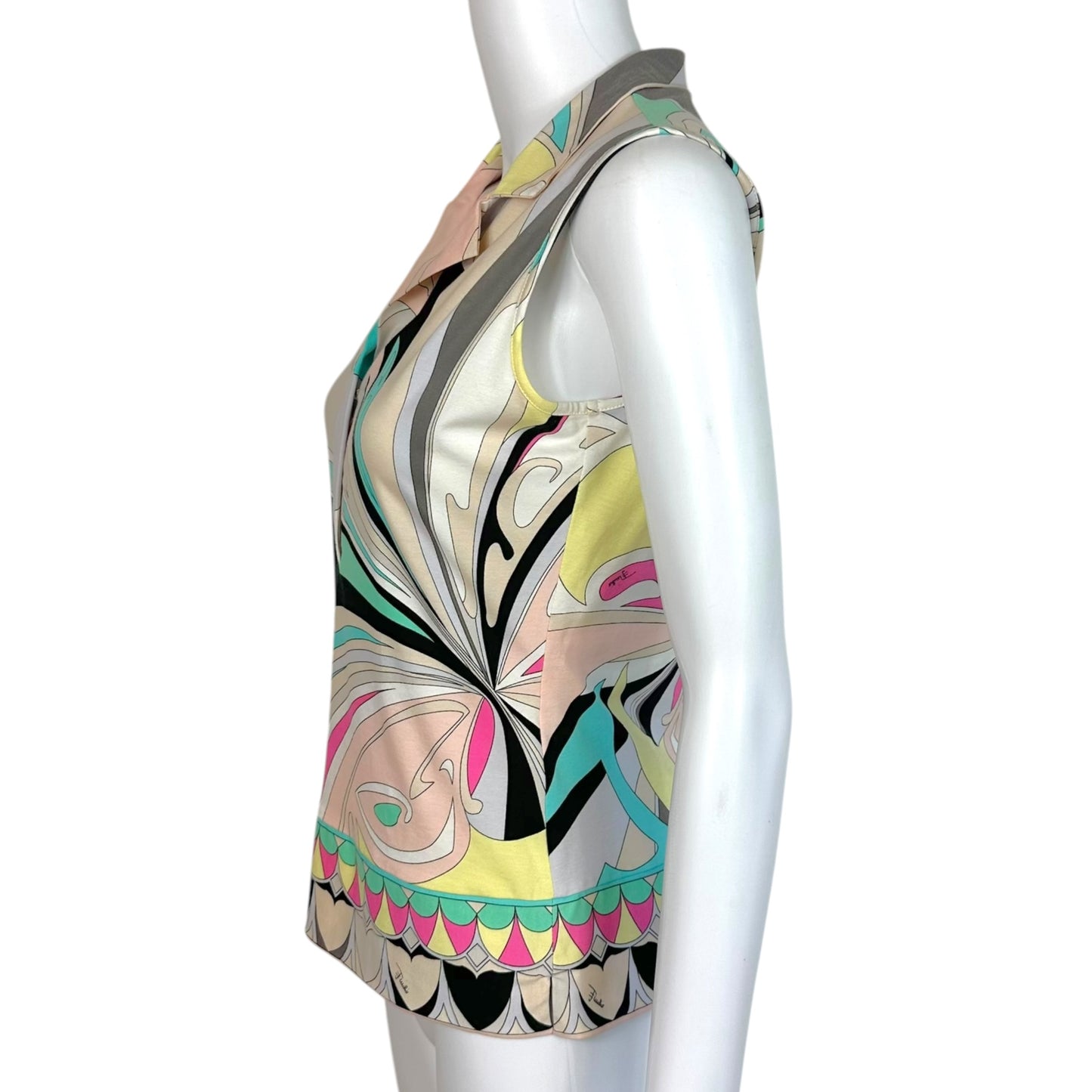 Emilio Pucci Pink Multicolor Printed Sleeveless Collared Tank Top