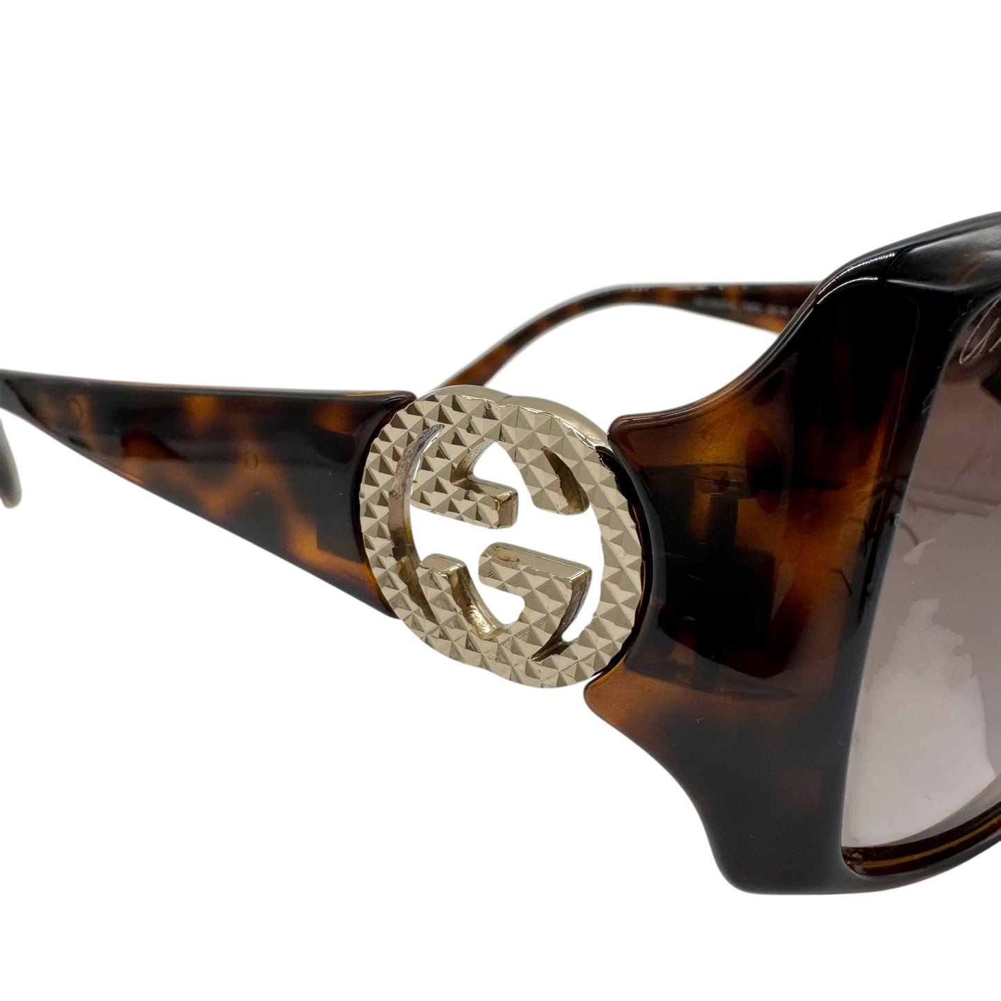 Gucci Tortoise & Gold Oversized GG Logo Sunglasses GG3520 w/ Case