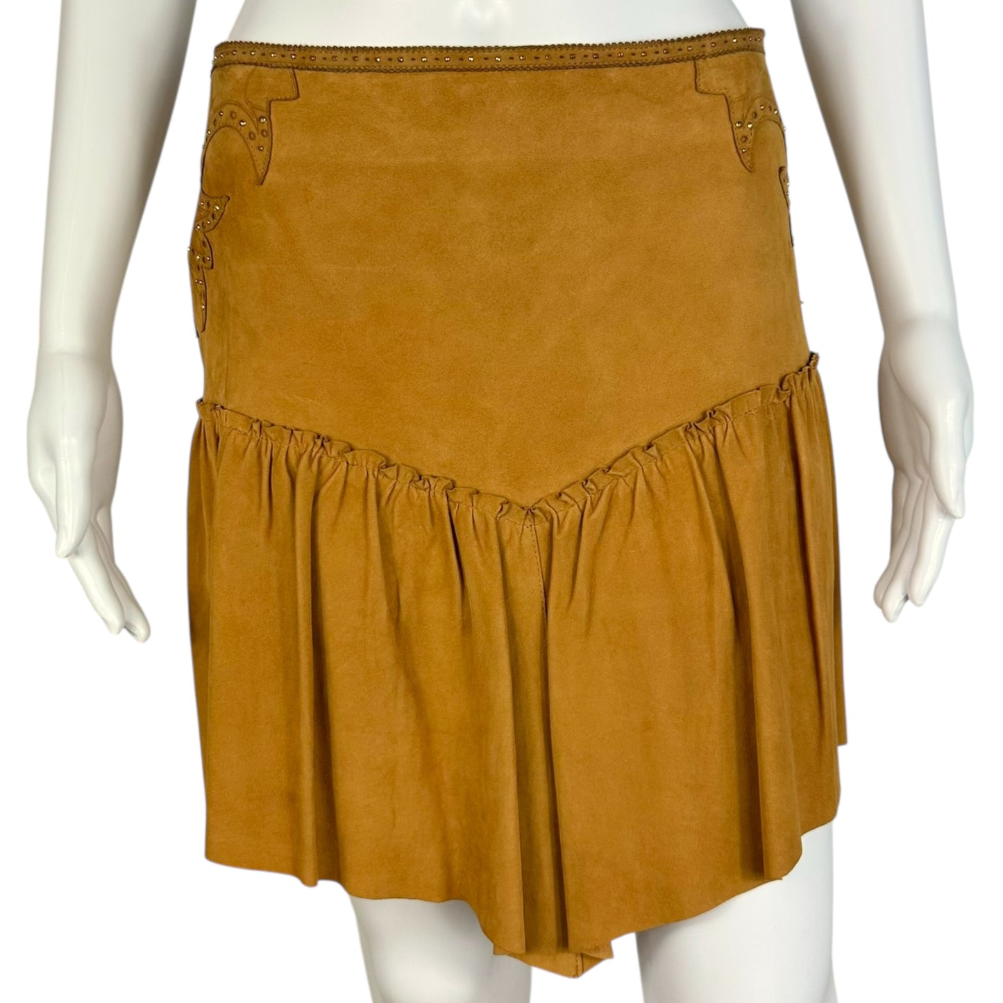 Roberto Cavalli Studded Tan Suede Mini Skirt