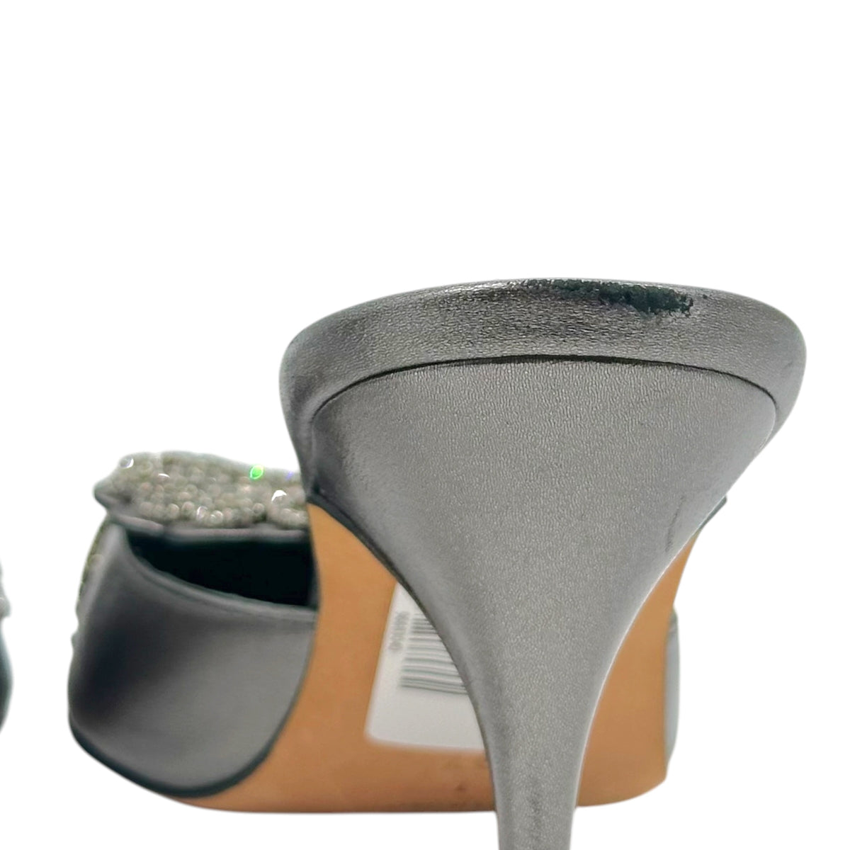 Manolo Blahnik Silver Leather & Crystal Embellished Mule Heels