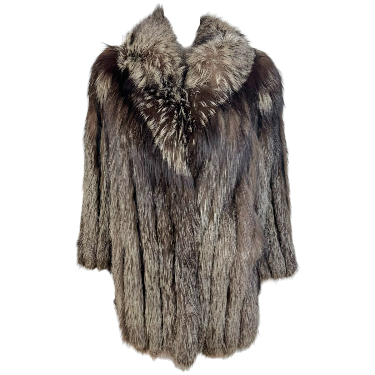 Saga Fox Mid-Length Coat Ivory Tipped Silver Fox Fur
