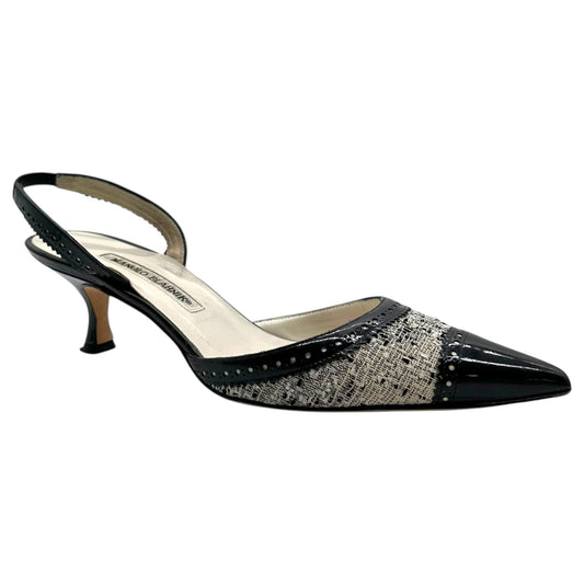 Manolo Blahnik Tweed & Patent Leather Kitten Heels