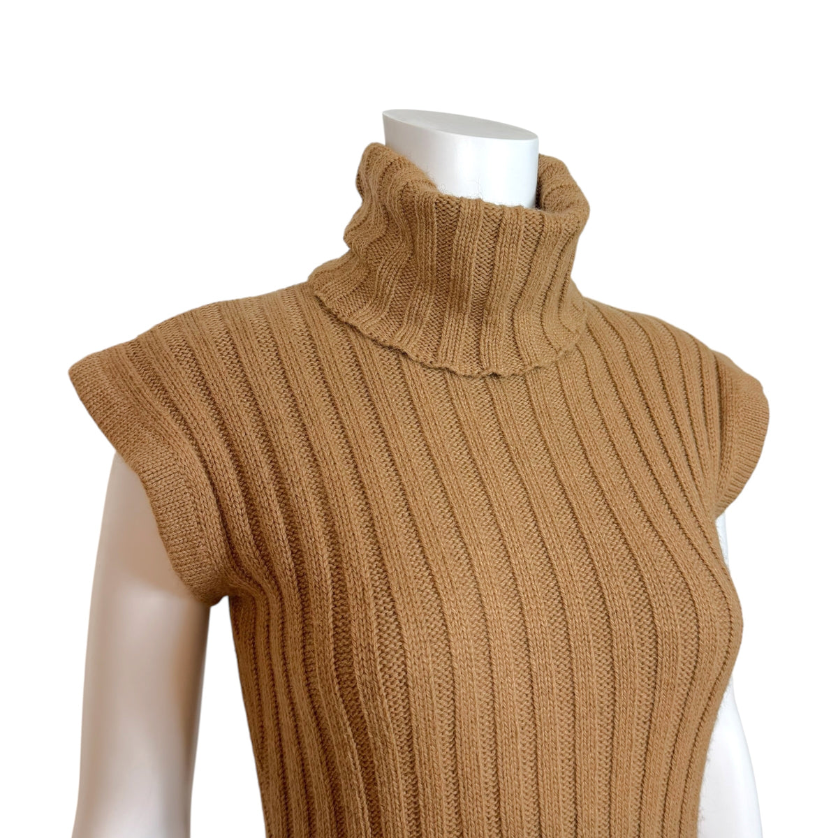 Dolce & Gabbana Tan Sleeveless Turtleneck Camel Knit Mini Dress