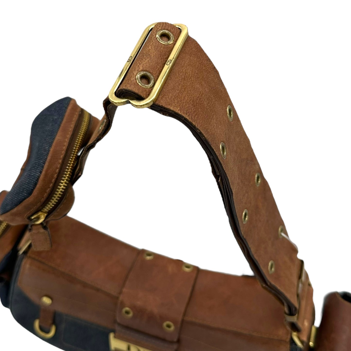 Christian Dior Denim & Brown Leather Columbus Shoulder Bag
