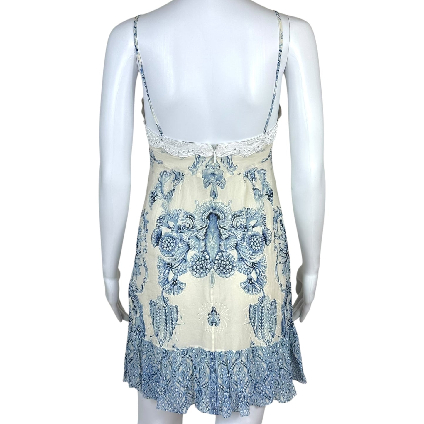 Roberto Cavalli Blue & White Paisley Silk Mini Dress