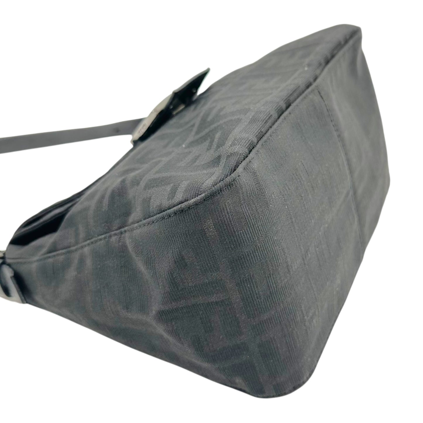 Fendi Black Zucca Monogram Foldover Square Baguette Bag