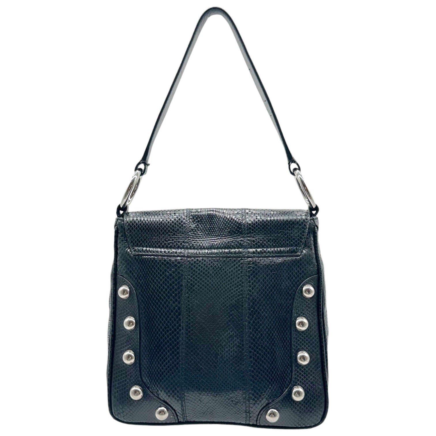 Dolce & Gabbana Black Snakeskin Studded Top Handle Bag