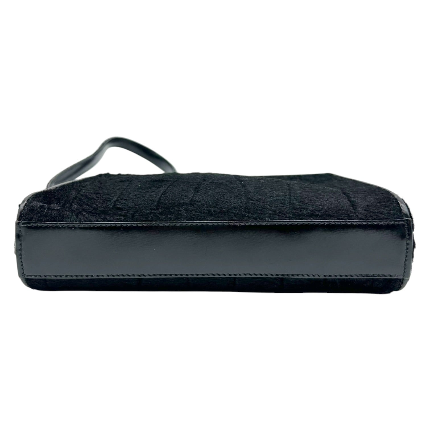 Gucci Black Croc Embossed Ponyhair Shoulder Bag