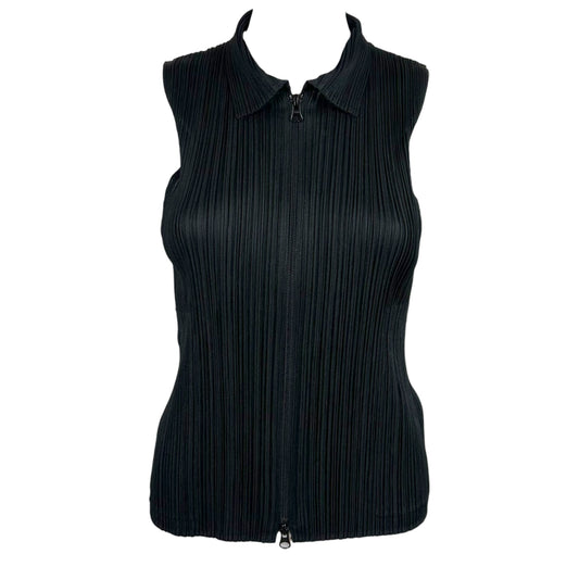 Issey Miyake Pleats Please Black Zip-Up Sleeveless Top