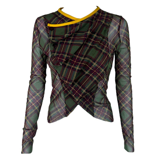 Jean Paul Gaultier Plaid Cross Front Mesh Longsleeve Top