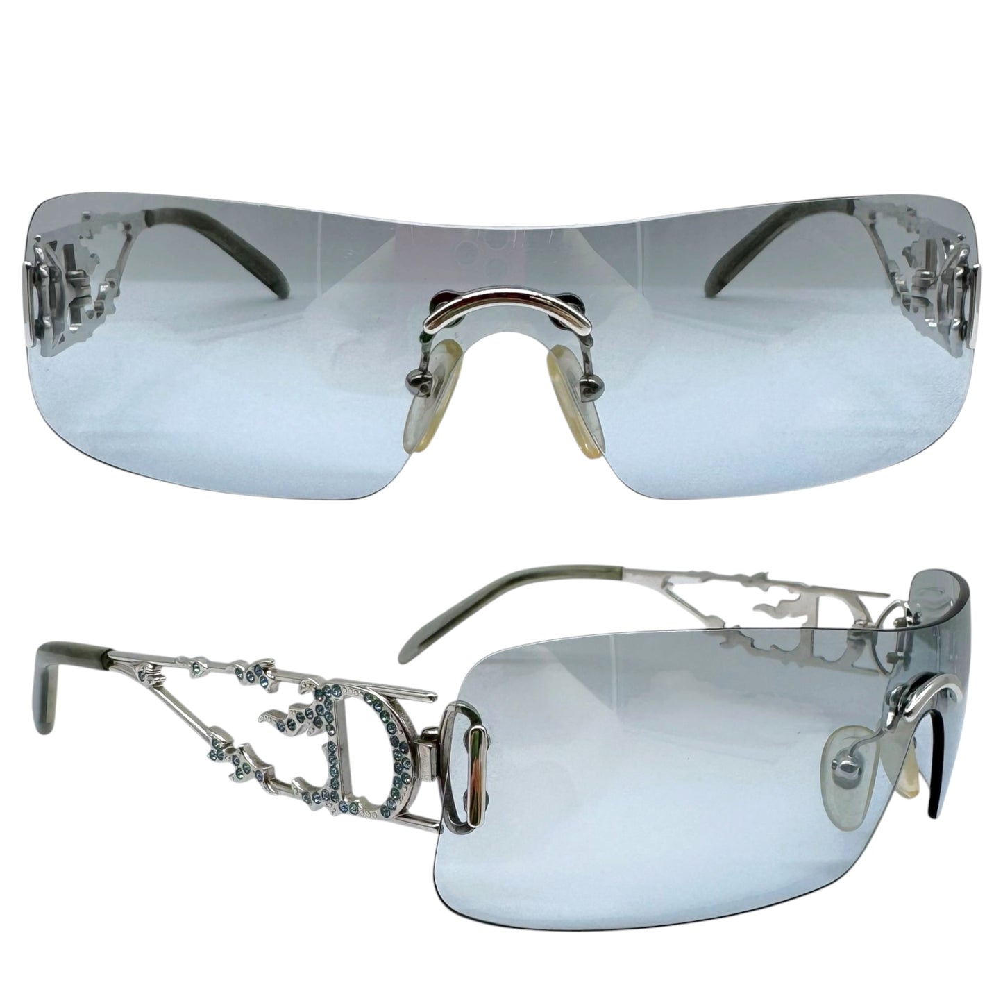 Christian Dior Rimless Shield Sunglasses Light Blue Silver