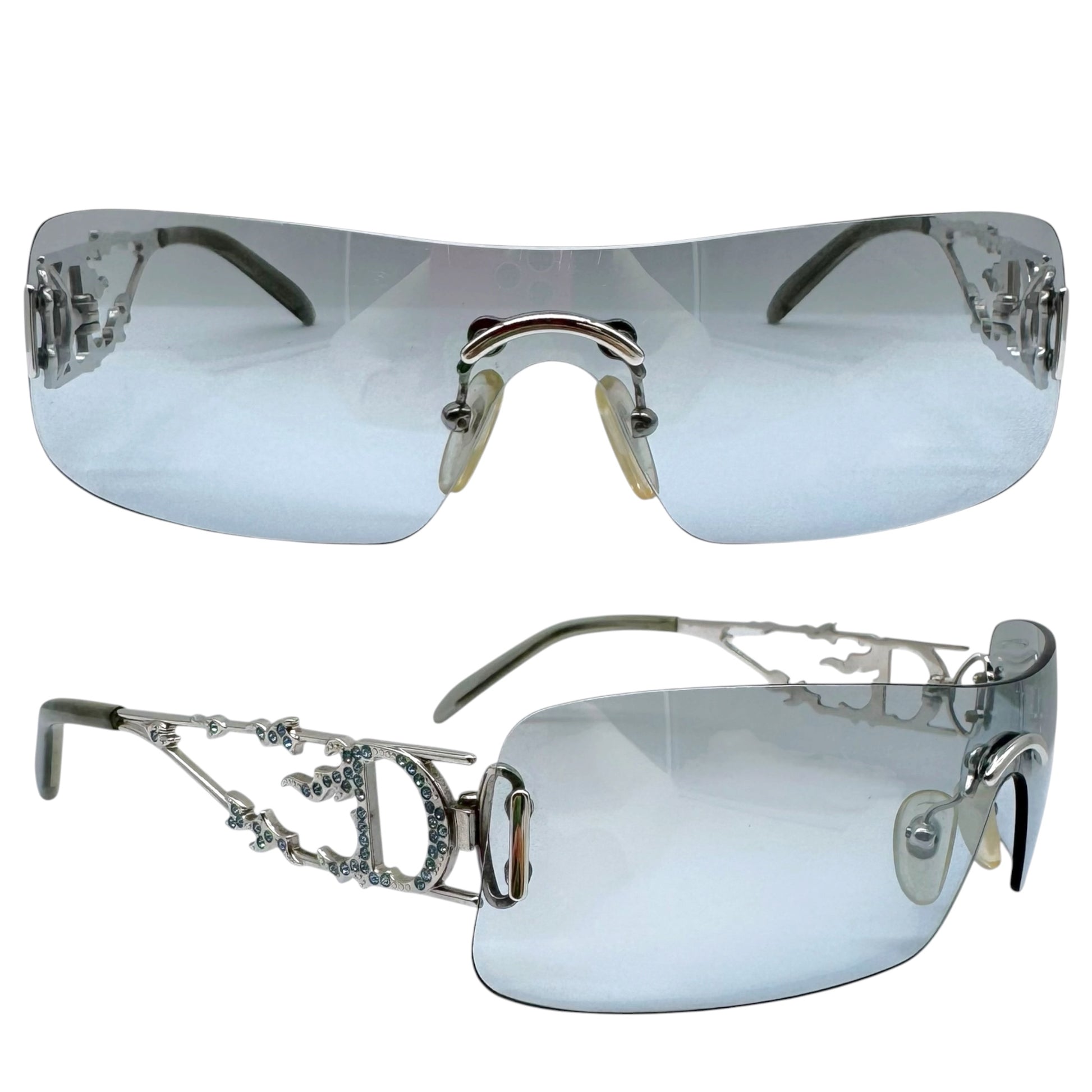 Christian Dior Rimless Shield Sunglasses Light Blue Silver