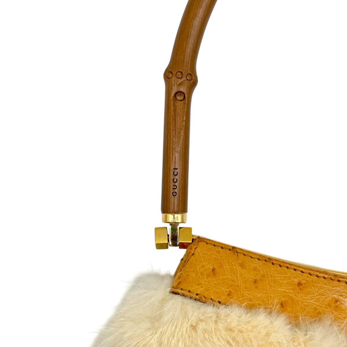Gucci Shoulder Bag Tan Ostrich Mink Bamboo Handle