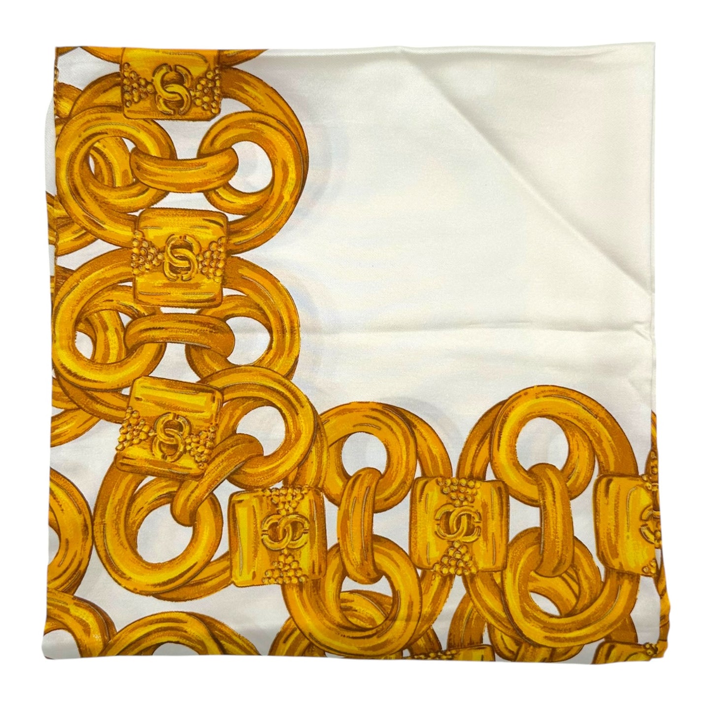 Chanel White & Gold CC Chain Printed Large Silk Square Scarf