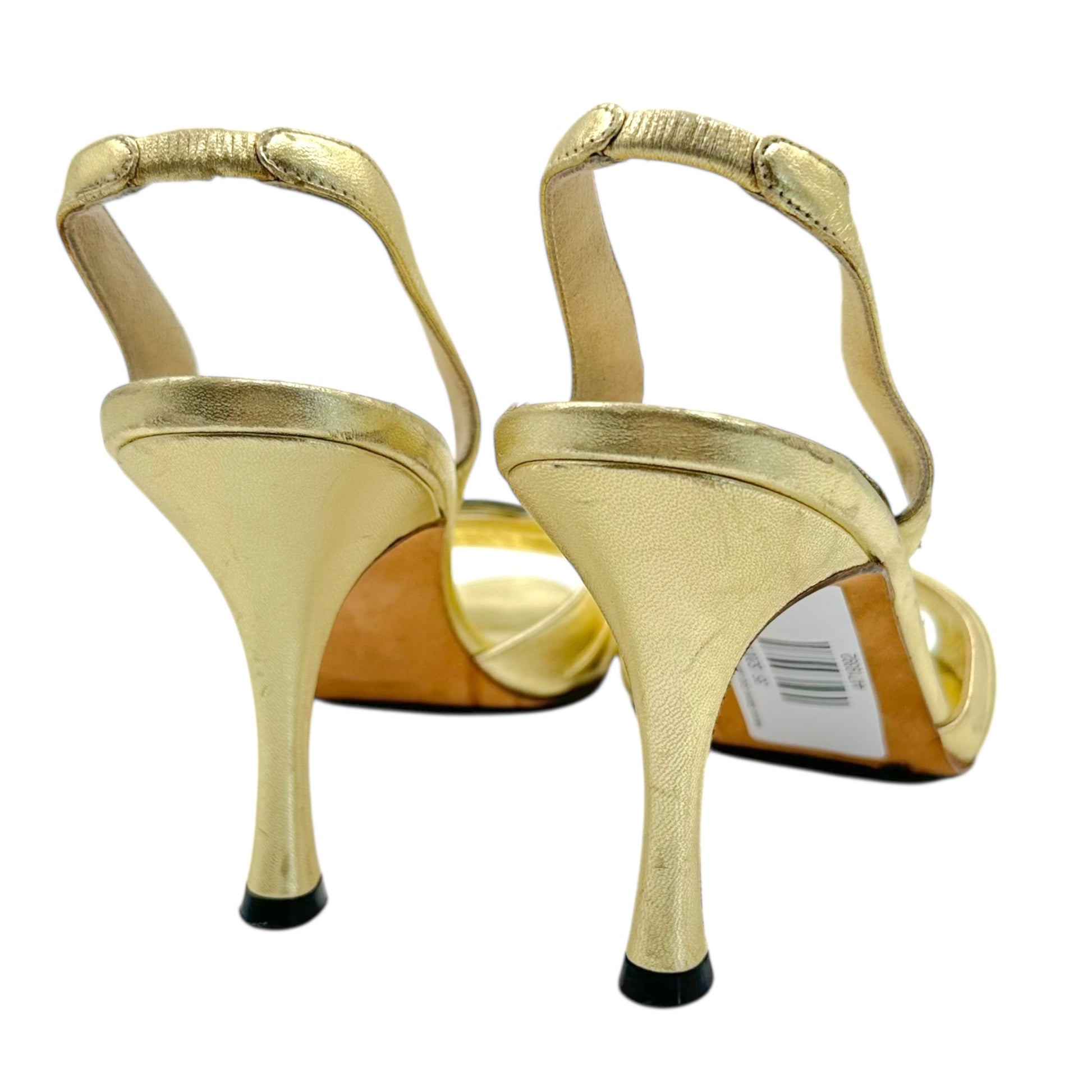 Manolo Blahnik Gold Leather & Rhinestone Slingback Heels - Outfit Repeater