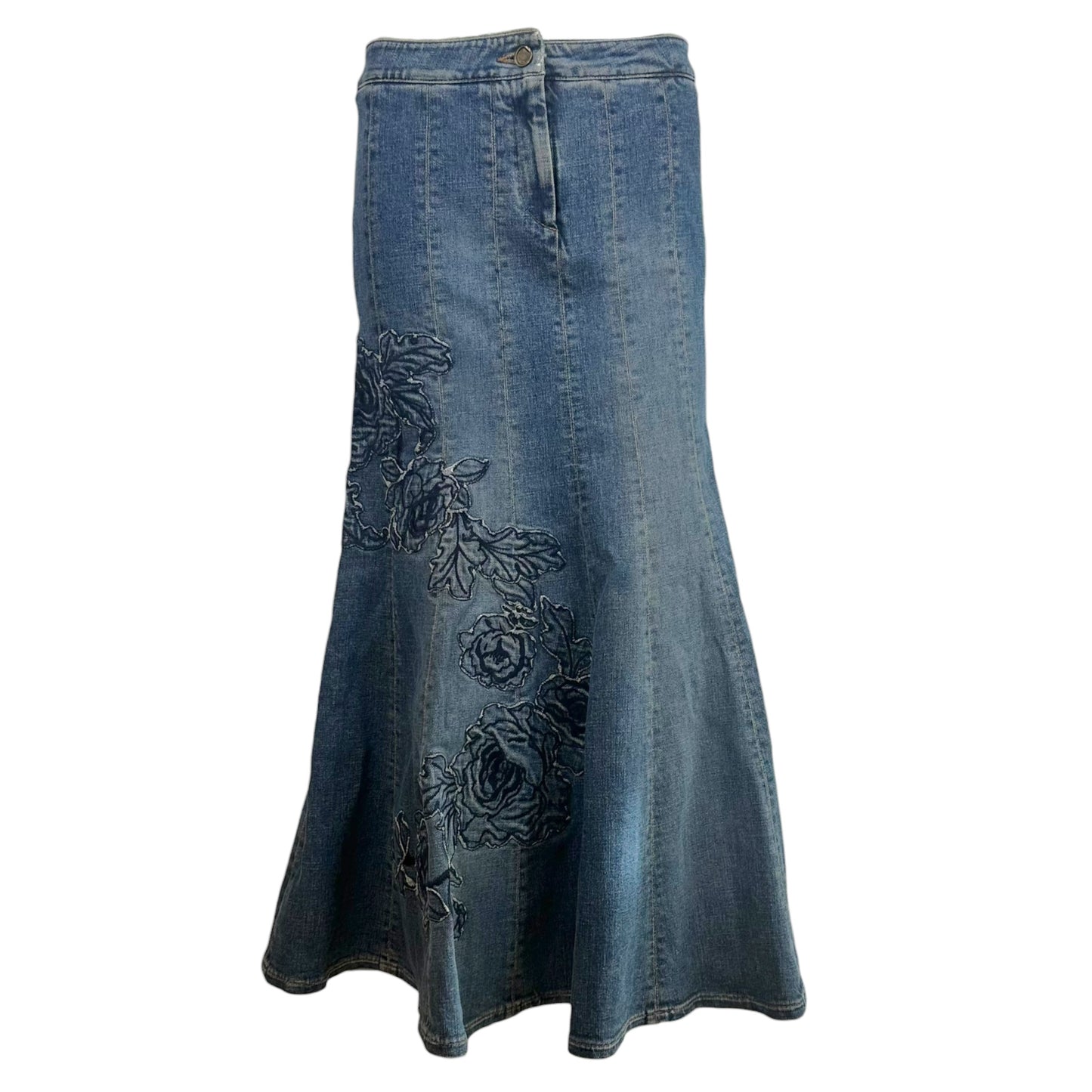Roberto Cavalli Embroidered Floral Denim Maxi Skirt