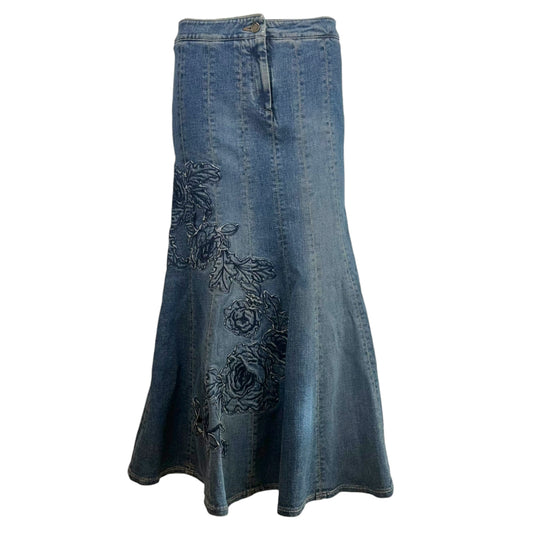 Roberto Cavalli Embroidered Floral Denim Maxi Skirt