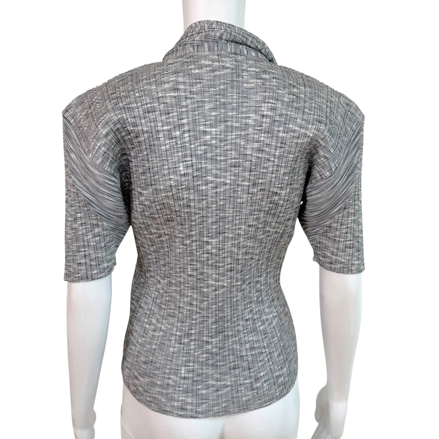 Issey Miyake Pleats Please Light Gray Short Sleeve Polo Top