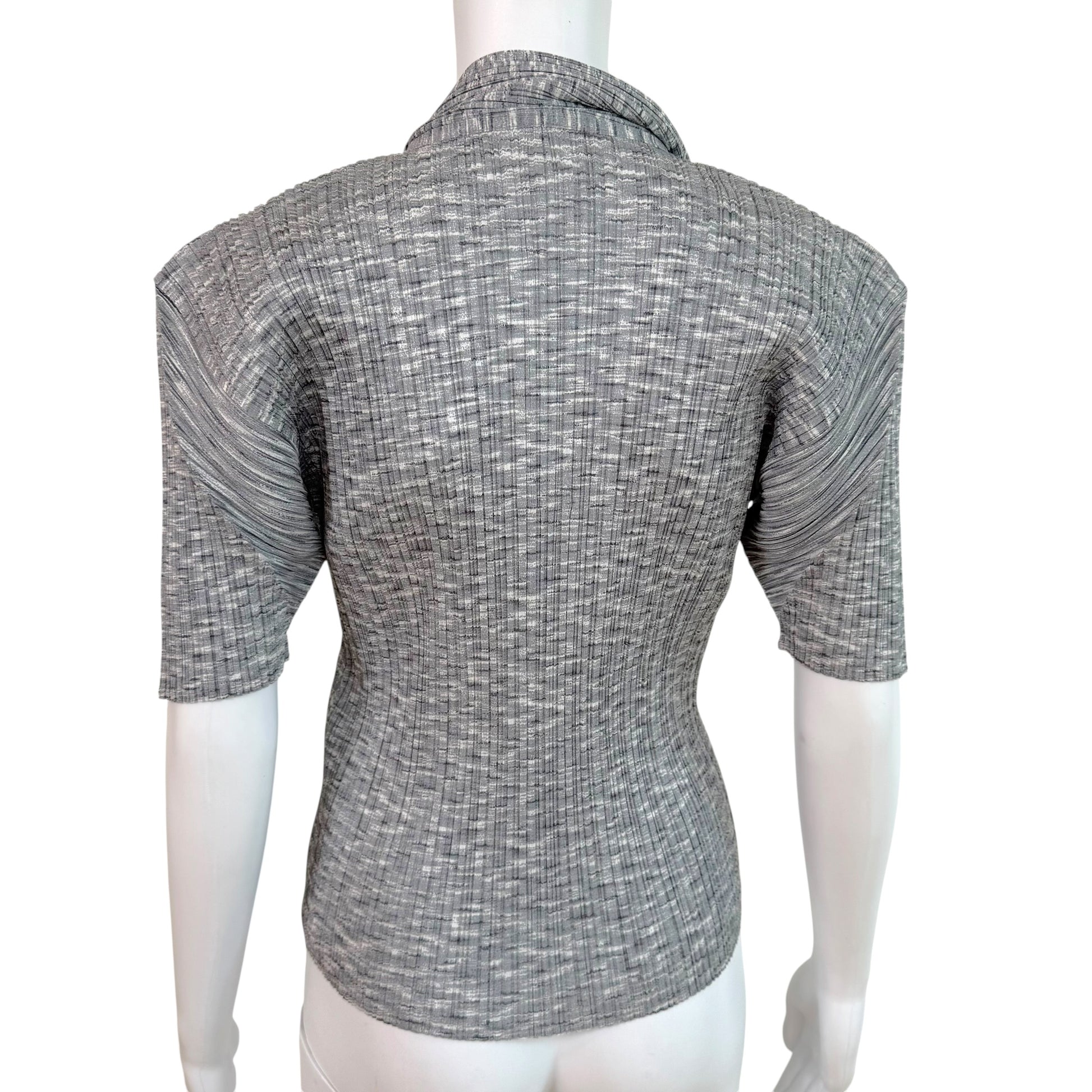 Issey Miyake Pleats Please Light Gray Short Sleeve Polo Top