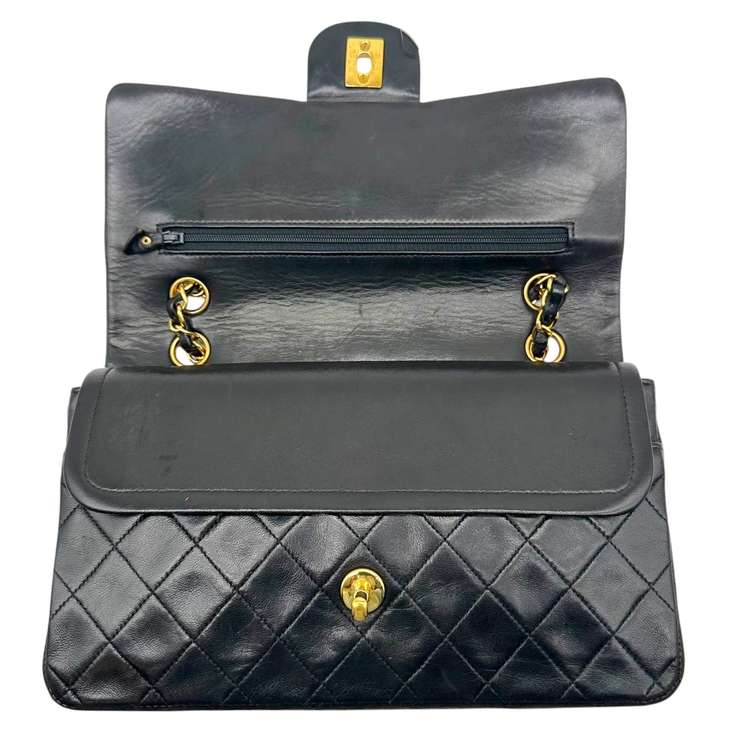 Chanel Black Matelasse Lambskin & Gold Medium Classic Double Flap Bag 1994-96