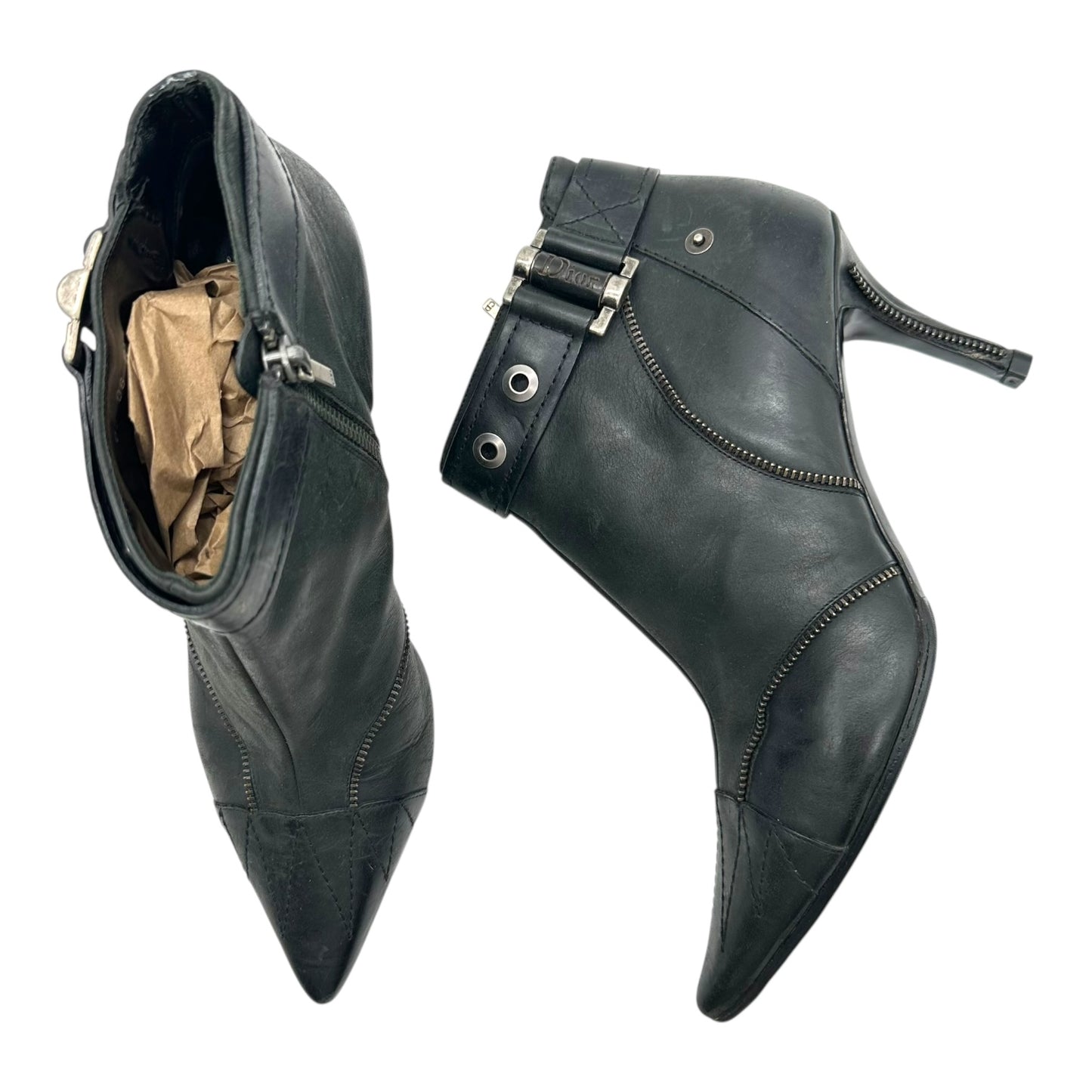Christian Dior Black Leather Heeled Ankle Boots