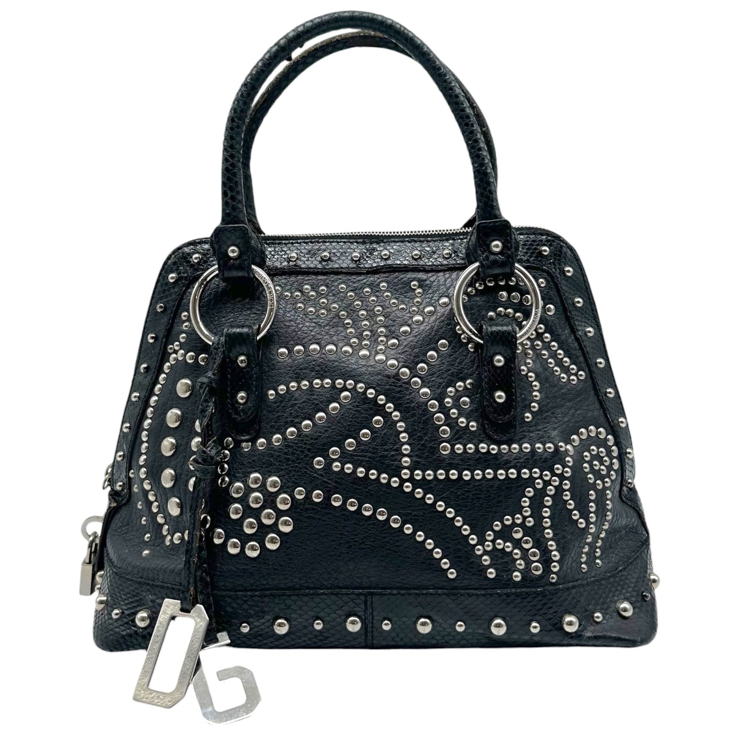 Dolce & Gabbana Black Leather Python Studded Handbag
