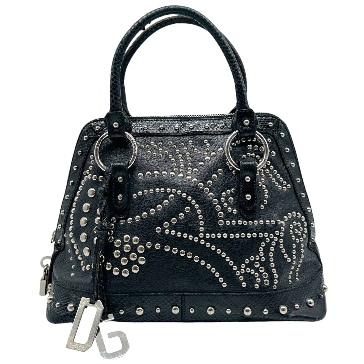 Dolce & Gabbana Black Leather Python Studded Handbag