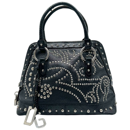 Dolce & Gabbana Black Leather Python Studded Handbag