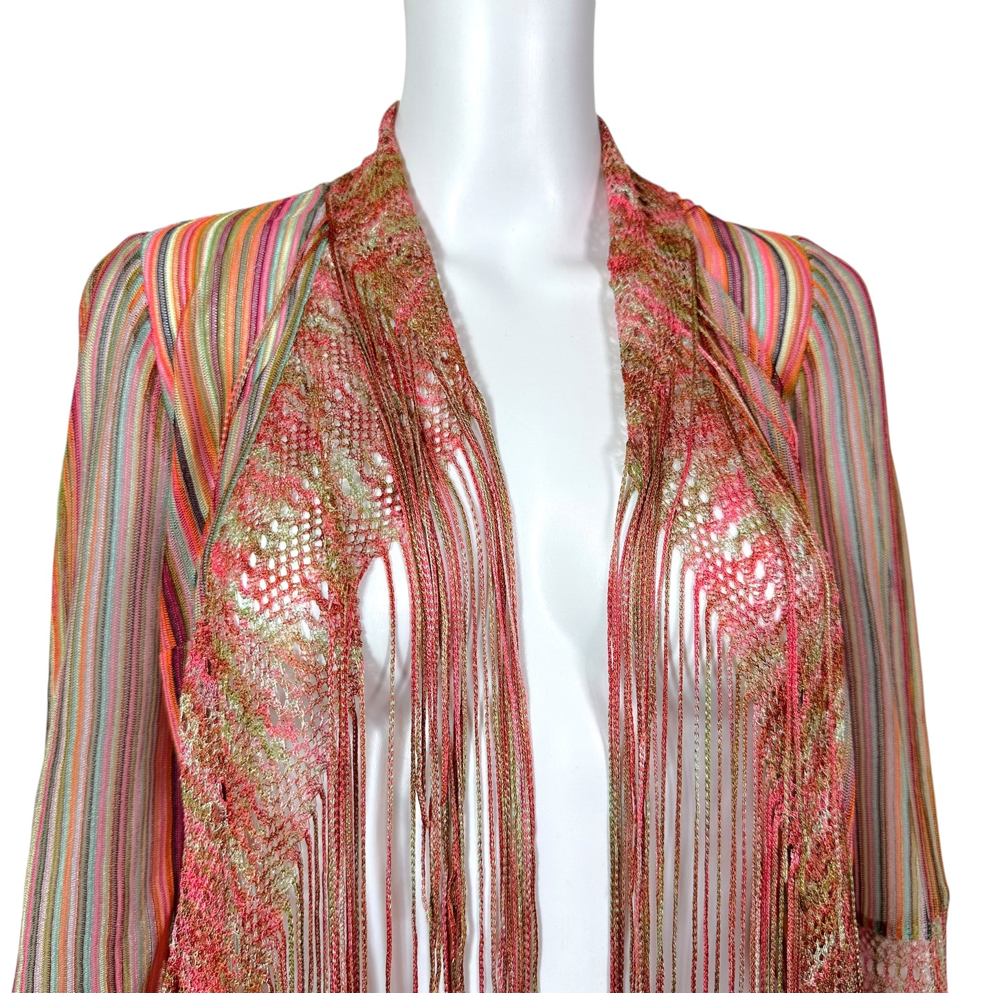 Missoni Pink Multicolor Pink Fringe Trim Sheer Cardigan